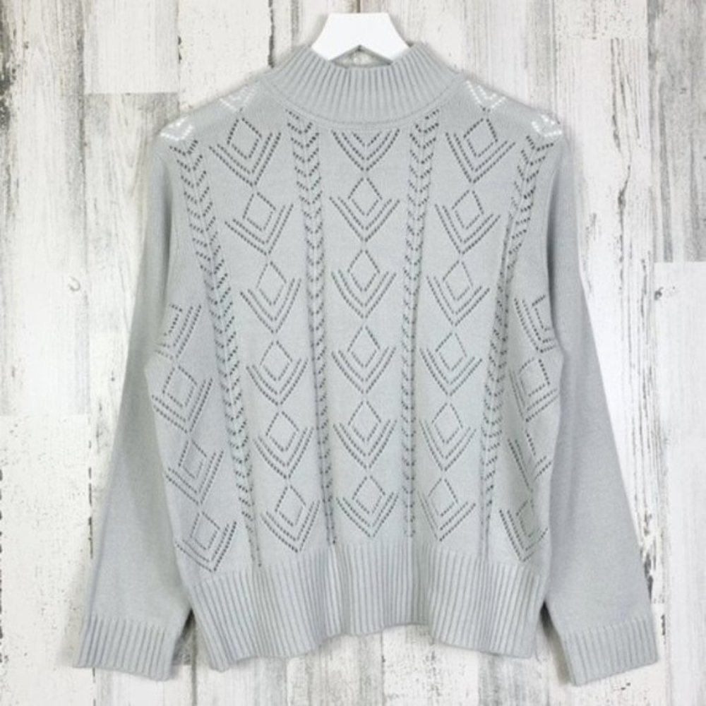 Vintage 90s Geometric Eyelet Mock Neck Sweater